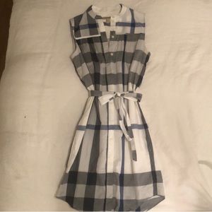 Burberry blue grey plaid belted dress